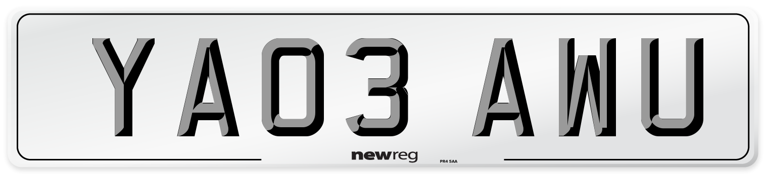 YA03 AWU Number Plate from New Reg